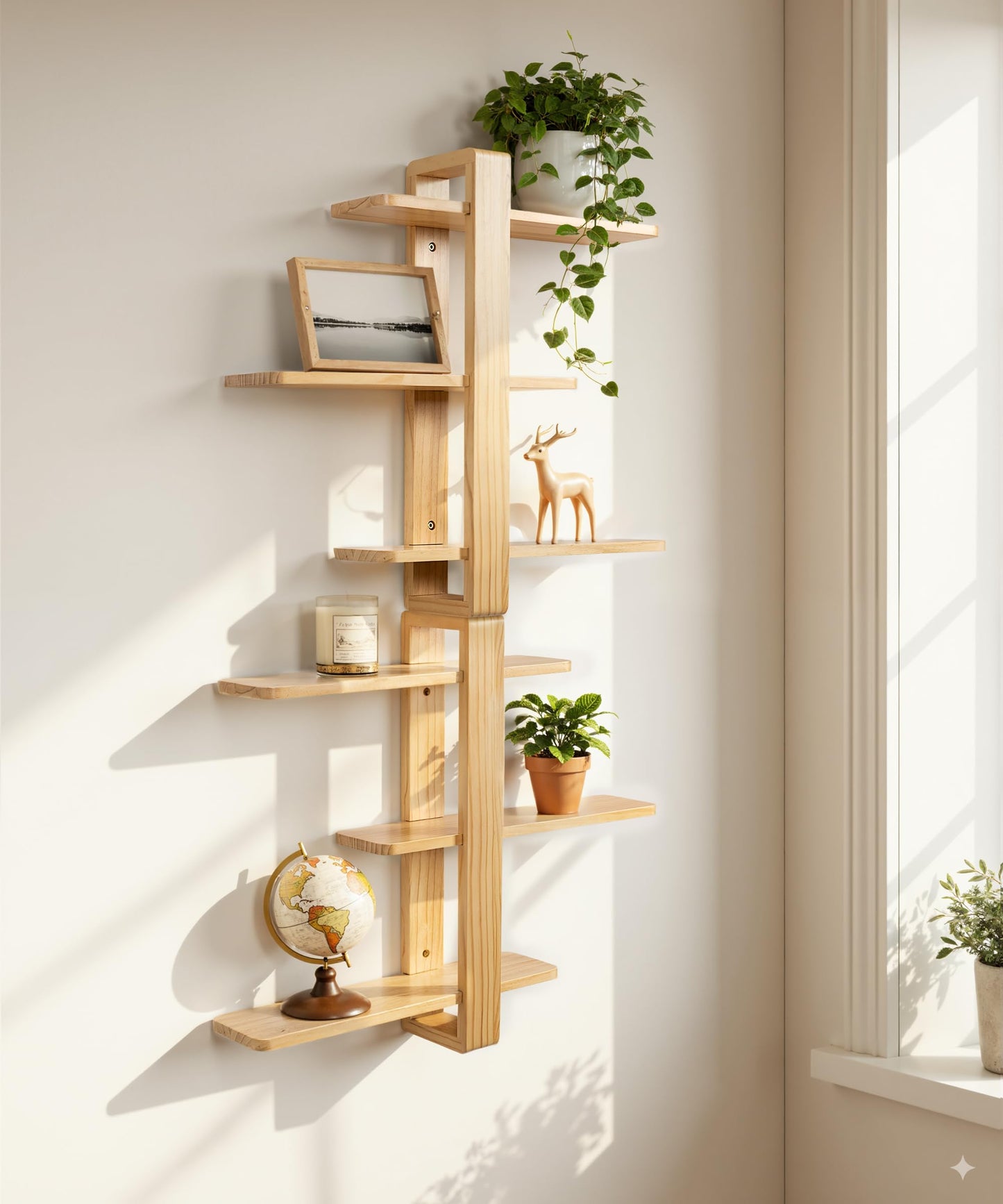 SUMGAR Floating Shelves for Wall Wood Mounted Shelving Unit All Pine Natural Wooden 3 Tier Large Shelf for Bedroom Living Room Office Bathroom Home Decoration Storage Plant Photo Display Modern 20in