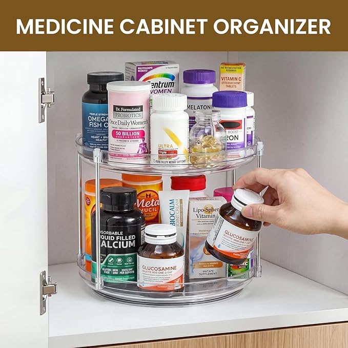 2 Set 2 Tier Non-Skid Acrylic Lazy Susan Organizer - Rotating Spice Rack - Turntable Spinning Organization for Kitchen, Pantry, Countertop, Closet, Bathroom, Vanity, Medicine Cabinet Organizing, 10''