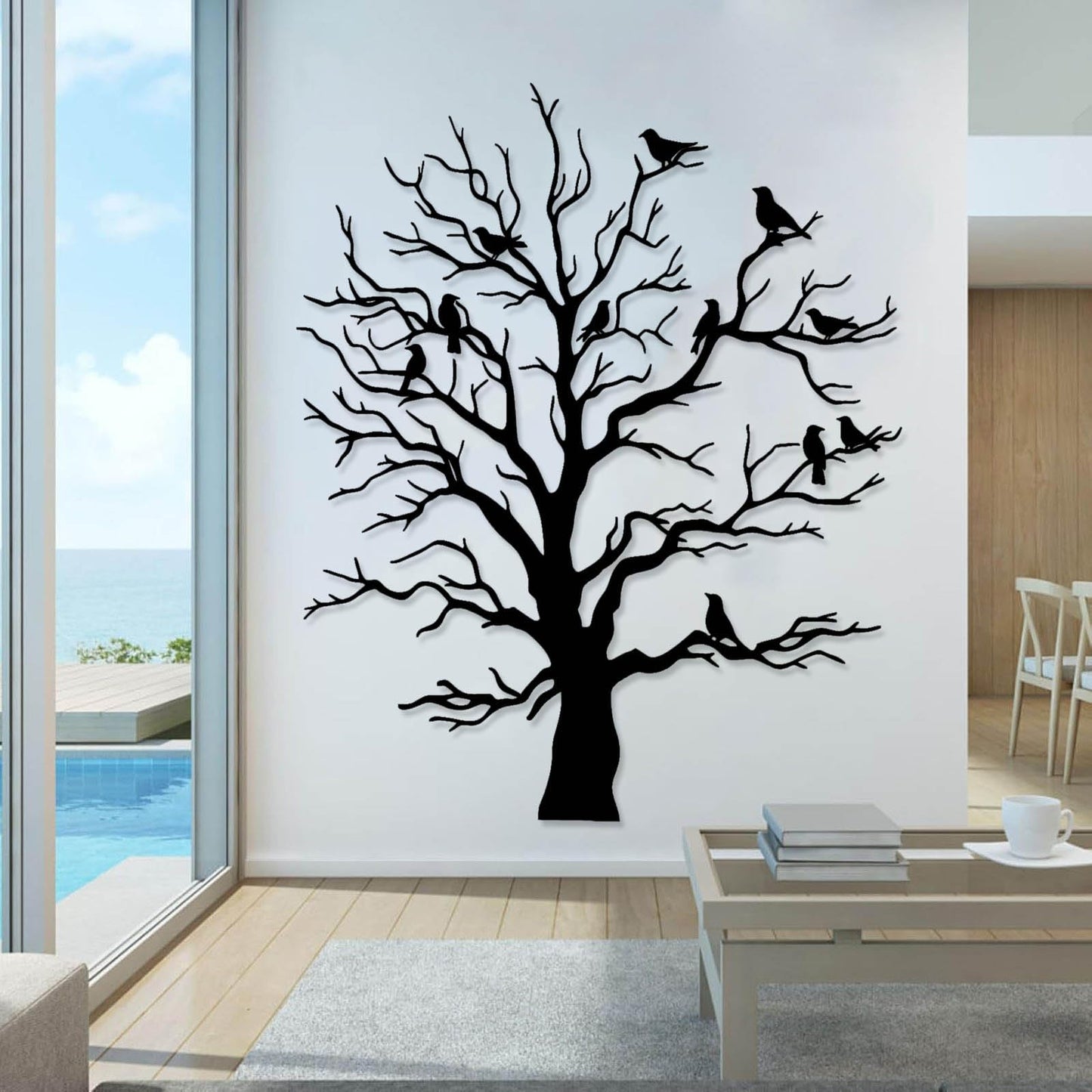 Jogwenu Metal Birds and Branches Wall Decor, Large Tree of Life Metal Wall Art, Bird Wall Decor, Tree Branch Wall Art, Nature Wall Sculpture, Living Room Outdoor Hanging (Black, 24" x 19"/60 x 49cm)