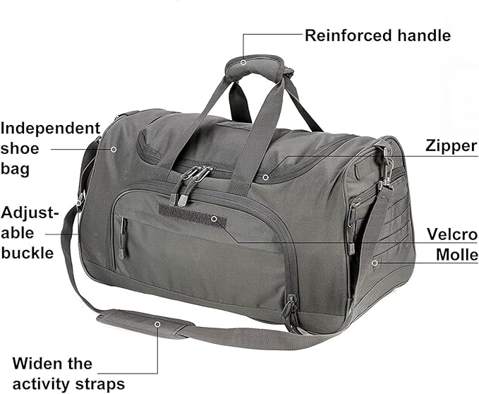 Gym Bag for Women & Men Tactical Duffle Military Weekender Work Out Lightweight Waterproof Sports Tote Shoe Pocket Gray