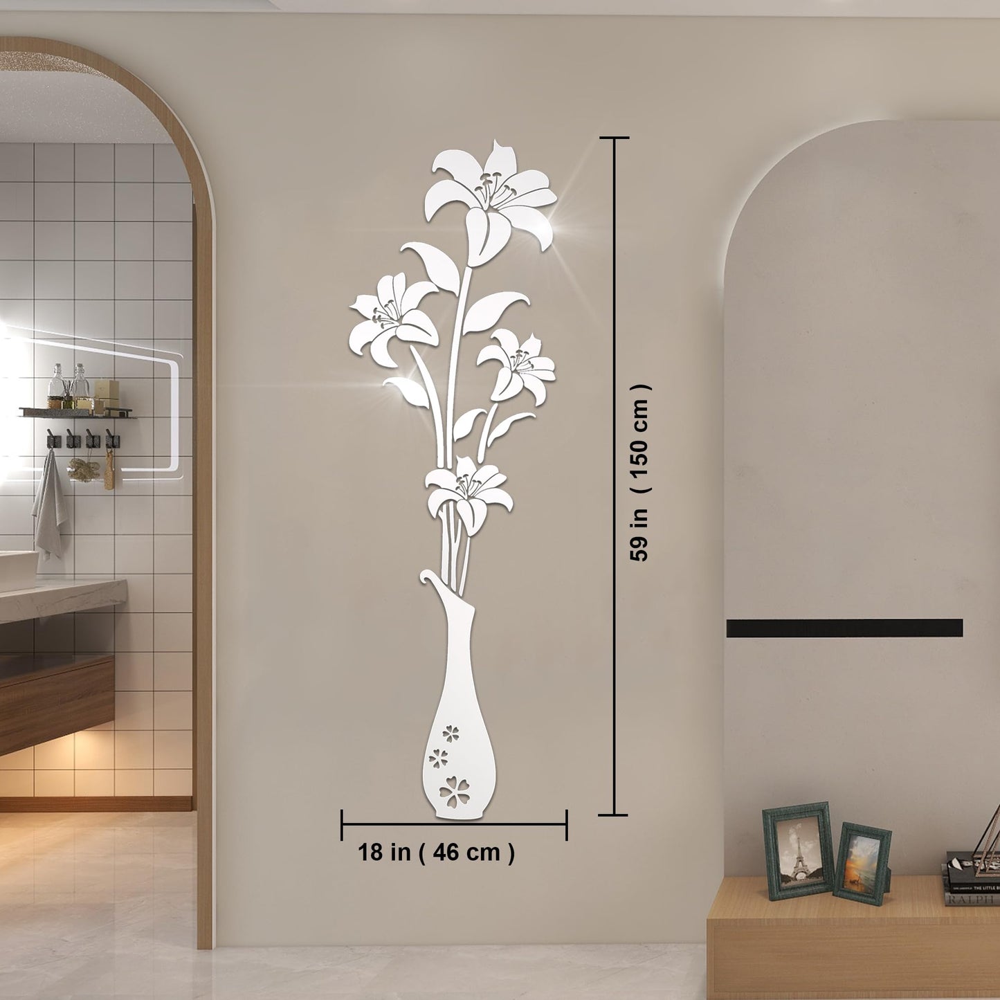 HNVNER Mirror Wall Decals - 3D Flower Wall Stickers Murals for Living Room Bedroom,DIY Walls Decor for TV Background and Sofa Backdrop (L, Mirror Silver)