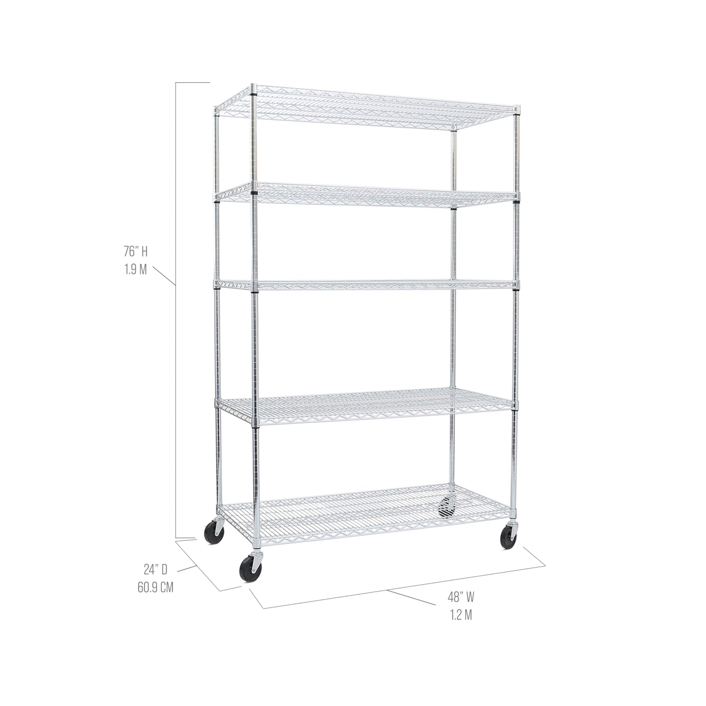 Seville Classics UltraDurable Heavy Duty NSF Solid Steel Wire Rack Storage Unit Organizer for Garage, Warehouse, Office, Restaurant, Classroom, Kitchen, 5-Tier Shelving, 48" W x 24" D