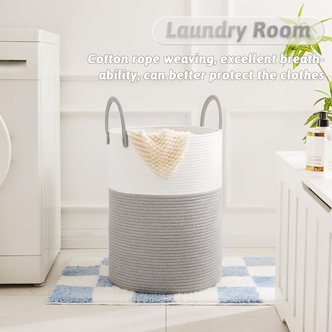 Artfeel Laundry Basket,Woven Cotton Rope Laundry Hamper,40L for Decorative Storage of Dirty Clothes,Toys and Blankets in Bathroom,Baby Room and Living Room