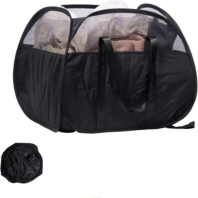 Collapsible Laundry Basket, 90L Foldable Pop Up Laundry Hamper with Reinforced Handles, Tear Proof Mesh Dirty Clothes Hamper for Laundry (Black)