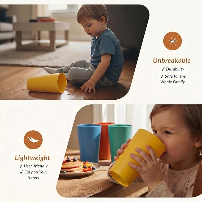 Homienly Reusable Plastic Cups - Wheat Straw Unbreakable Drinking Glasses & Water Glasses | Multi-Color Stackable Plastic Cups, Dishwasher Safe | Glassware & Cup Sets for Kitchen (20 oz 8-Pack)