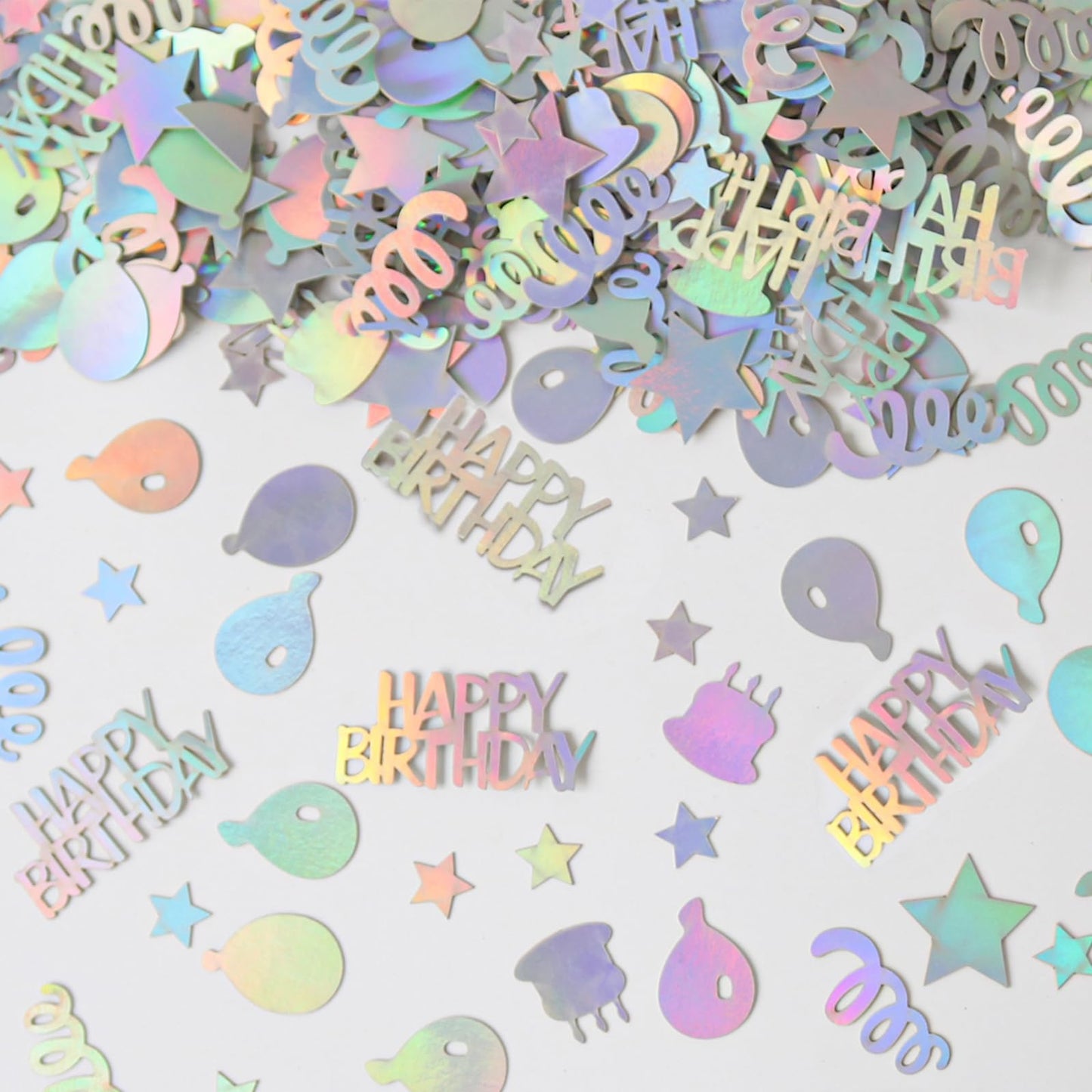 Vofrise Happy Birthday Confetti for Table Iridescent Balloon Star Shaped Table Scatter Suitable for Disco Themed Birthday/Anniversary Party Decorations
