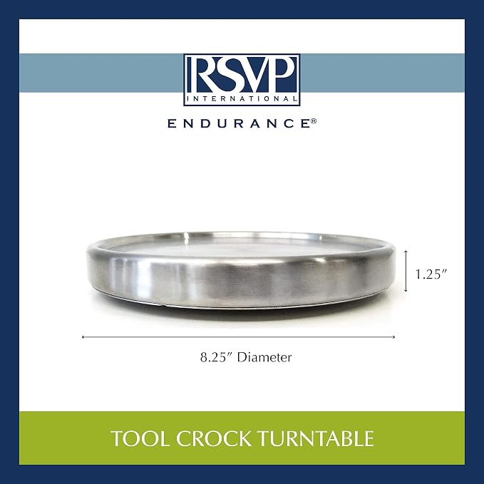 RSVP International Endurance Tool Crock Turntable Lazy Susan, Stainless Steel, 8.25" | Organize Spices & Small Bottles | Spins Easy | Handy in Cabinets or on Counters
