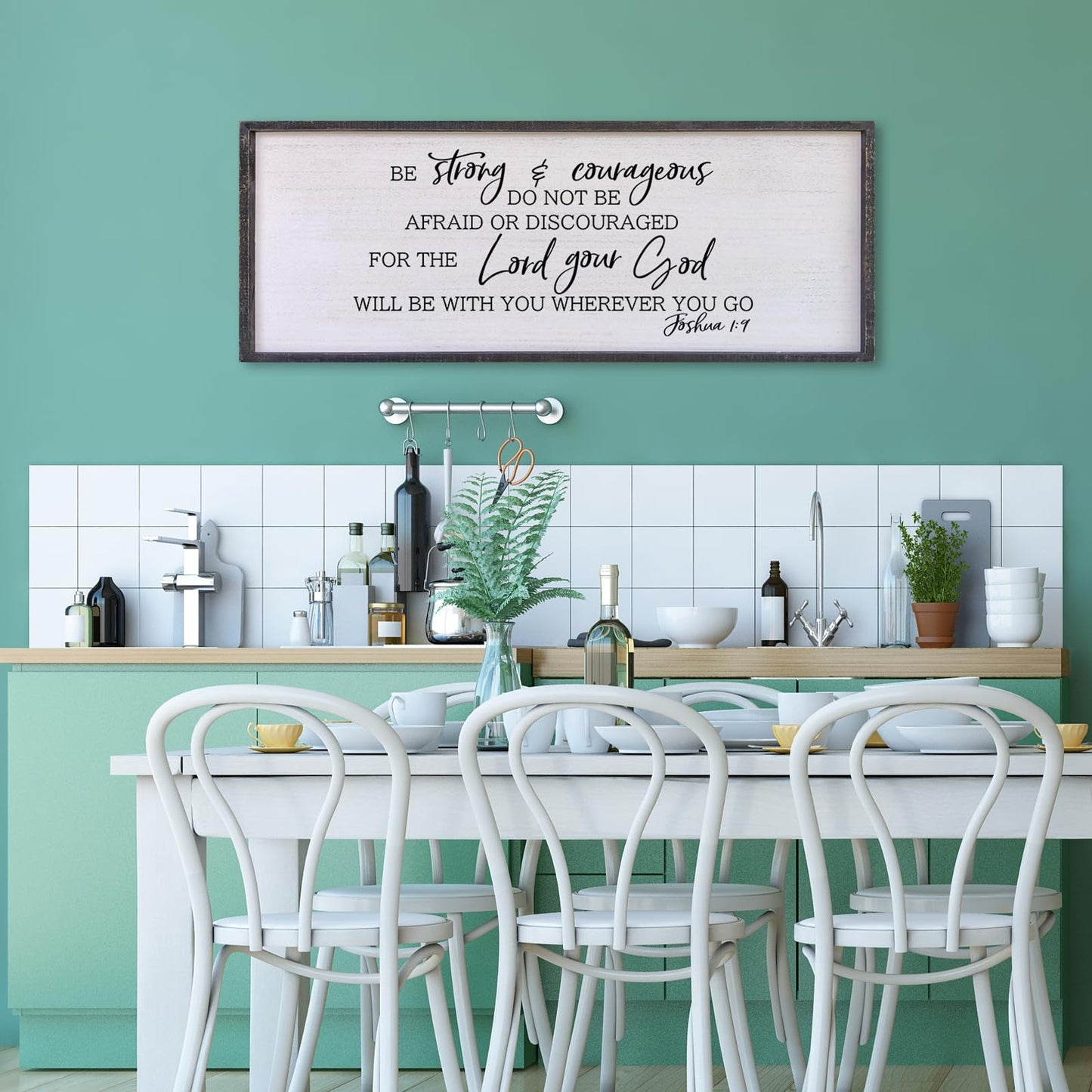 Be Strong And Courageous Sign Wall Decor 40"x15" Large Farmhouse Living Room Plaque Joshua 1:9 Bible Verse Inspirational Quote Positive Faith Home Hanging Rustic Catholic Scripture Christian Art (Black)