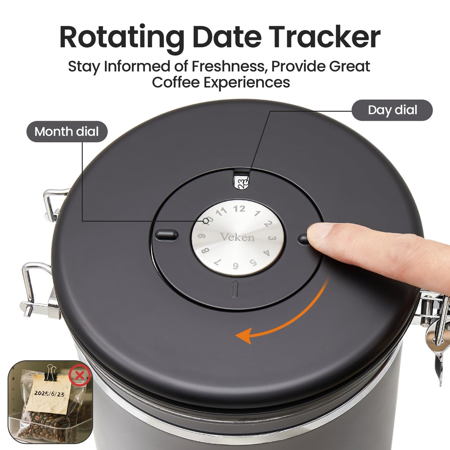 Veken Coffee Canister, 39OZ Large, Airtight Stainless Steel Food Storage Container for 2.2lbs Coffee Beans,Ground, Sugar,Espresso,Rice,Tea,Flour, Cereal,Home Kitchen Pantry Bar Accessories, Gifts,Gray