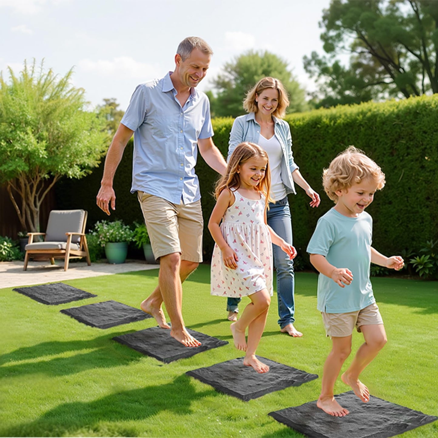 VEVOR Garden Stepping Stones, 4Pcs 15.5 x 15.5 in, Decorative Stepping Stones with Stakes, Weather-Resistant Plastic Pathway Pavers, Smooth Surface, Outdoor Walkway for Lawn Patio Landscape, Grey