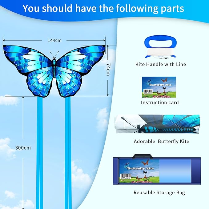 Xida Butterfly Kite for Kids & Adults, Easy to Fly, Ages 4-8, Large Kite with 300ft Handle, Perfect for Beach Trips