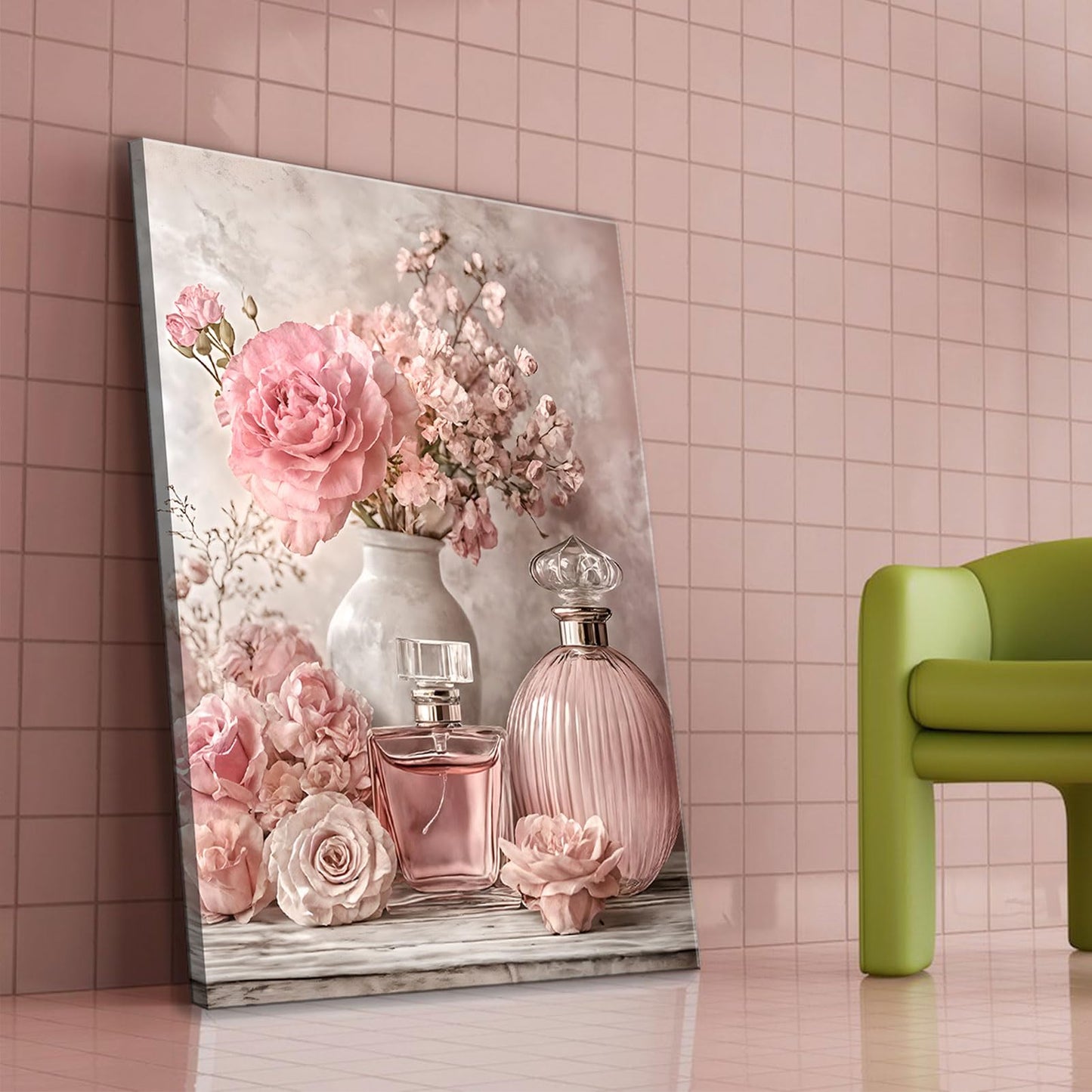 Pink Floral Canvas Wall Art Rose Flowers Plant painting Decor Picture Perfume Botanical Posters Prints for Living Room Dressing Preppy Apartment Valentine's Day Bedroom Corridor Home Decoration