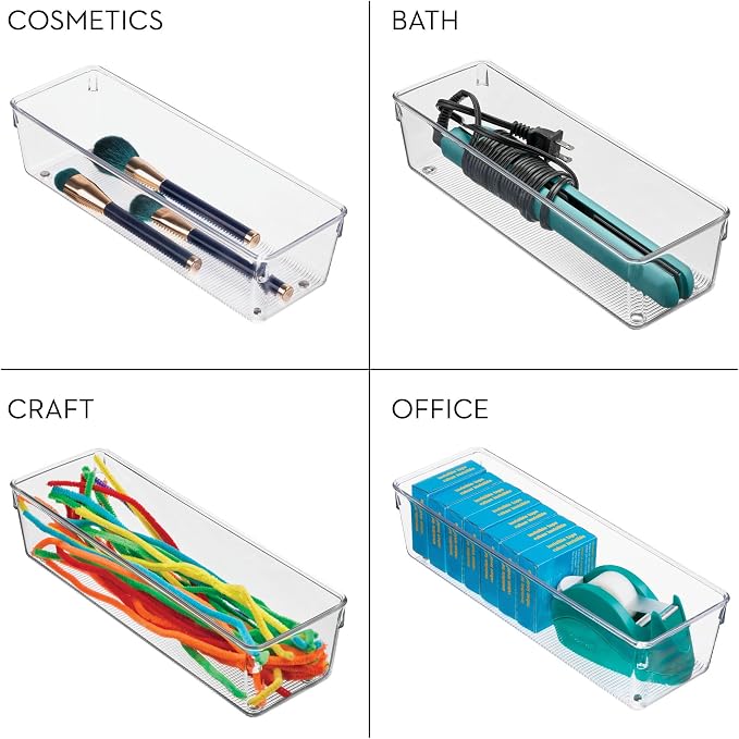 iDesign Plastic Drawer Organizer Bins, Set of 6, Clear | Storage for Kitchen, Storage for Bathroom, Storage for Desk Drawers