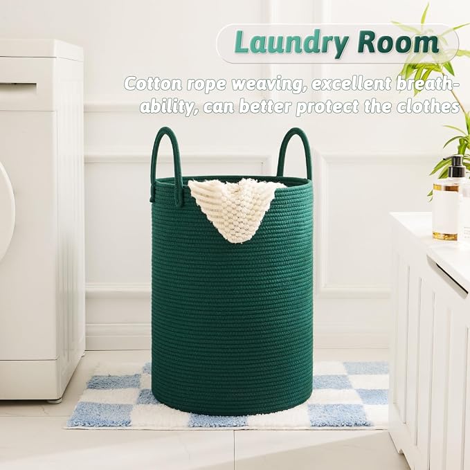 Artfeel Laundry Basket,Woven Cotton Rope Laundry Hamper,40L for Decorative Storage of Dirty Clothes,Toys and Blankets in Bathroom,Baby Room and Living Room