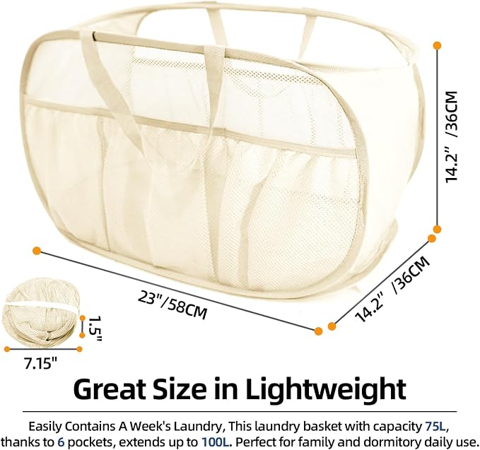 Collapsible Laundry Baskets, Upgrade Pop Up Laundry Hamper with Convenient Bags, Foldable Laundry Basket Mesh Light Weight, Easy to Carry Clothes Hampers for Laundry, Dorm, Toys, Travel 4 Pack