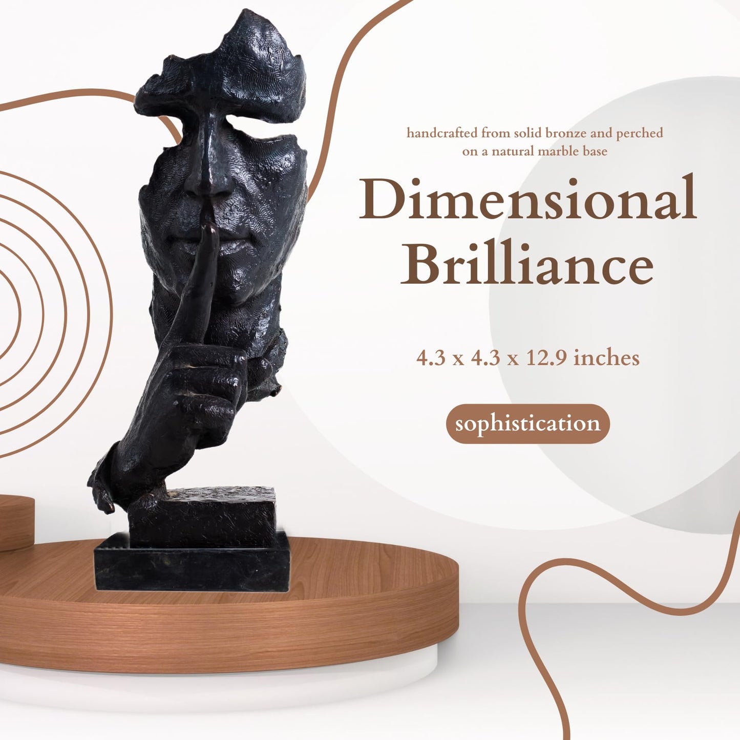 YouFine Silence is Gold - Real Bronze Casting Statue for Home Office Decor - Handcrafted Thinker Bronze Sculpture