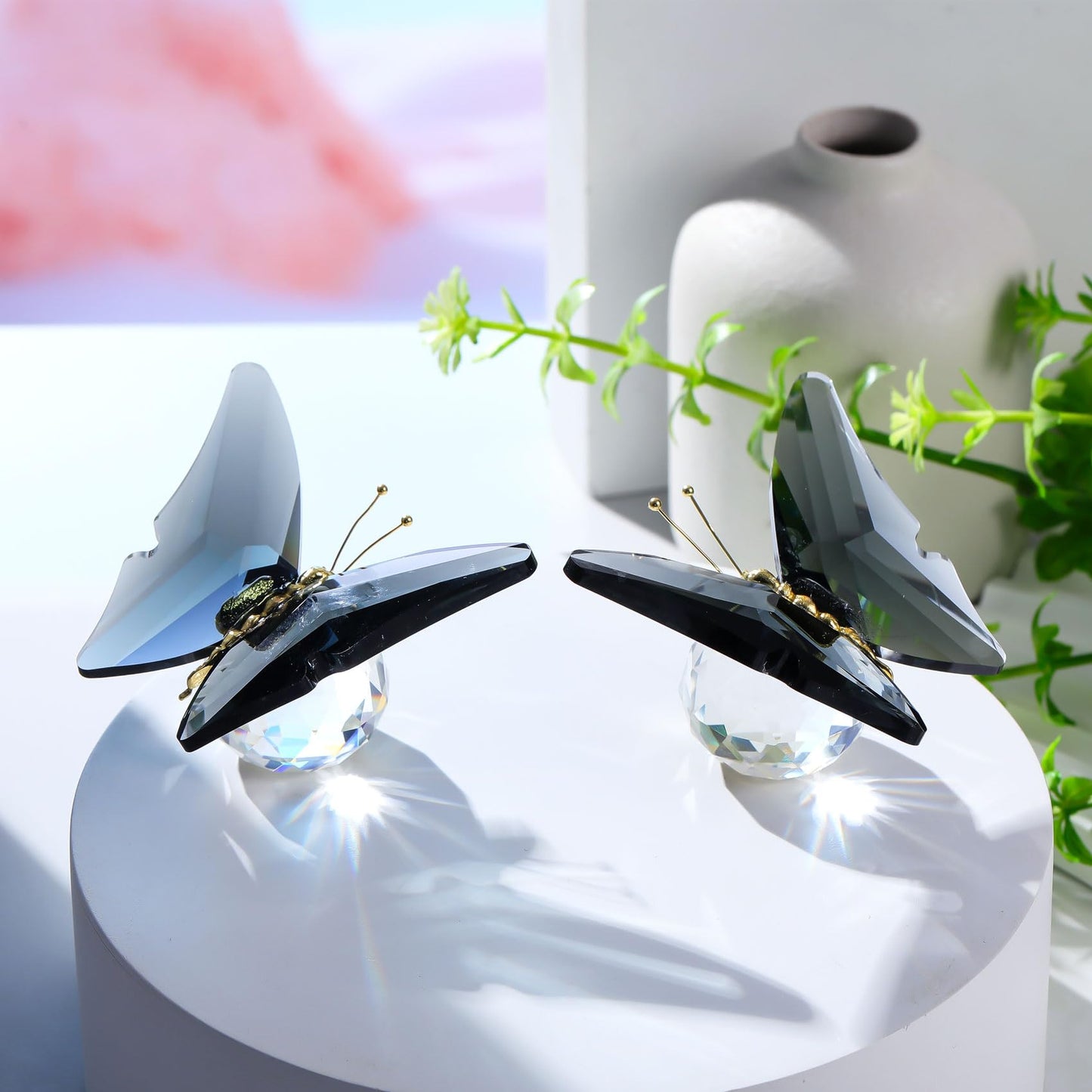 Arikyrist 2 pcs Crystal Grey Butterfly Gifts for Women Butterflies Lovers Glass Butterfly Figurines Animal Statues for Desk Office Home Decor