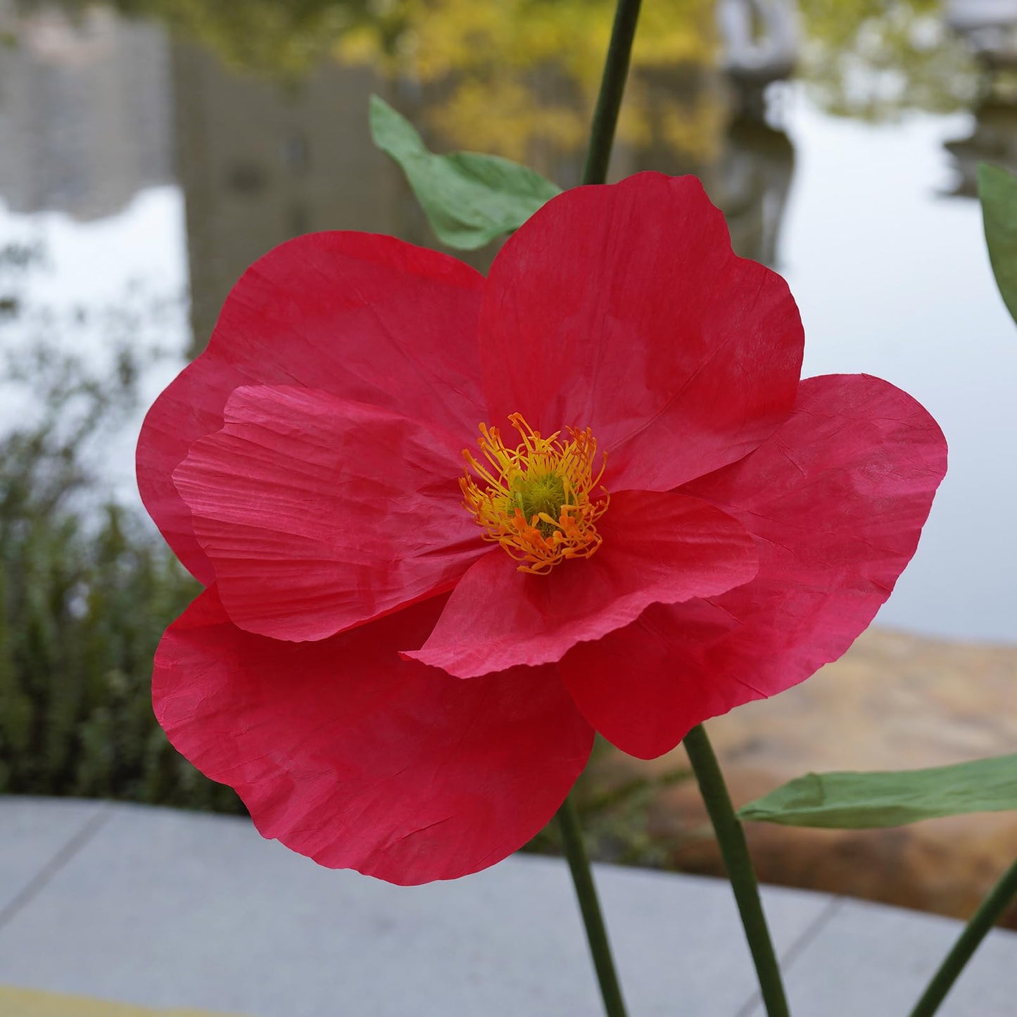 ZEYEXE Large Paper Artificial Flowers,Giant Flowers for Decoration,Huge Handcrafted Poppy Fake Flowers with Stand for Home Decor Bridal Shower Party Outdoors Yard Event Backdrop Decor (red)