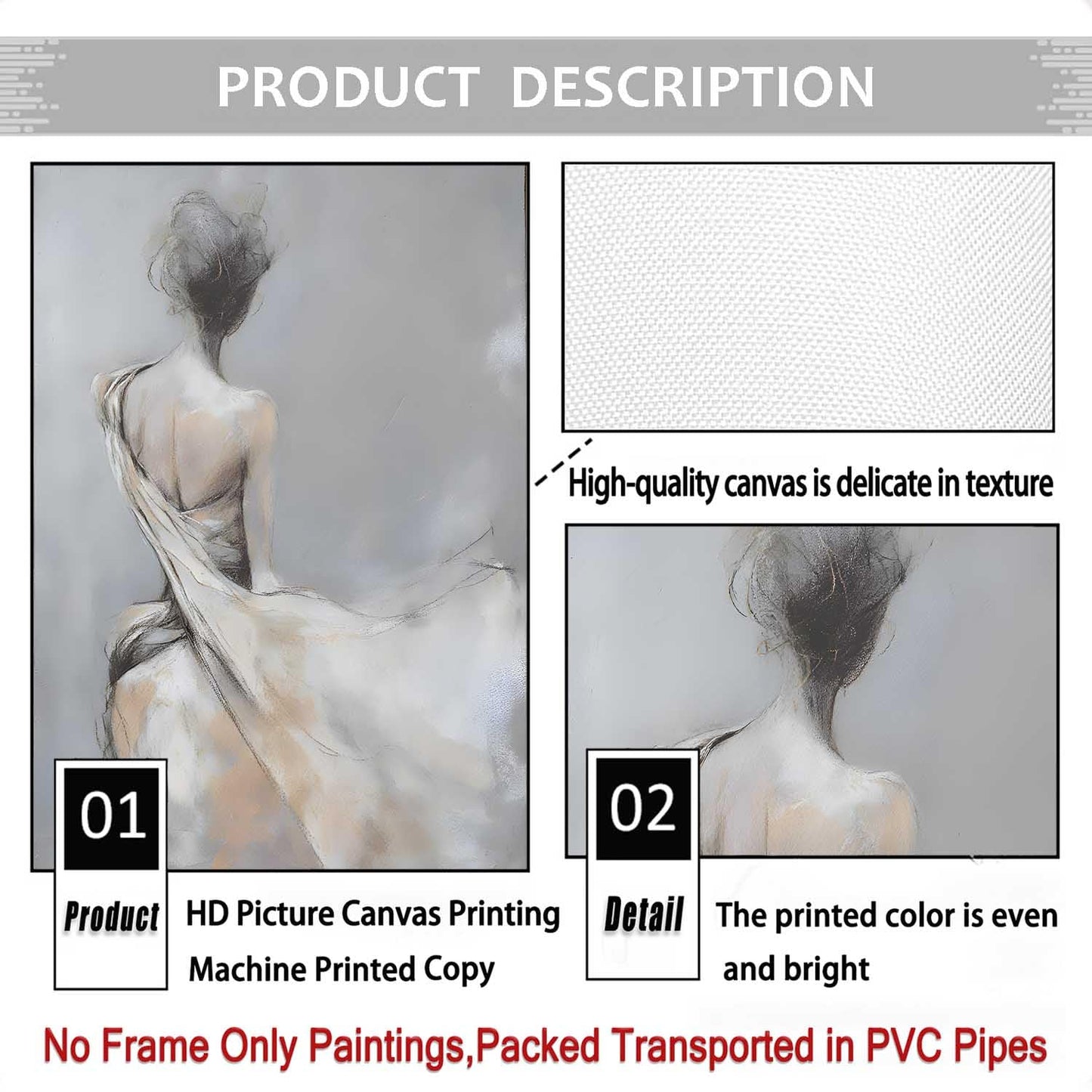 BACKYMRJCART Abstract Woman Silhouette Canvas Wall Art Grey Abstract Painting Lady Art Print Bathroom Wall Decor for Modern Living Room Office Woman Silhouette Painting 16x24in Unframed