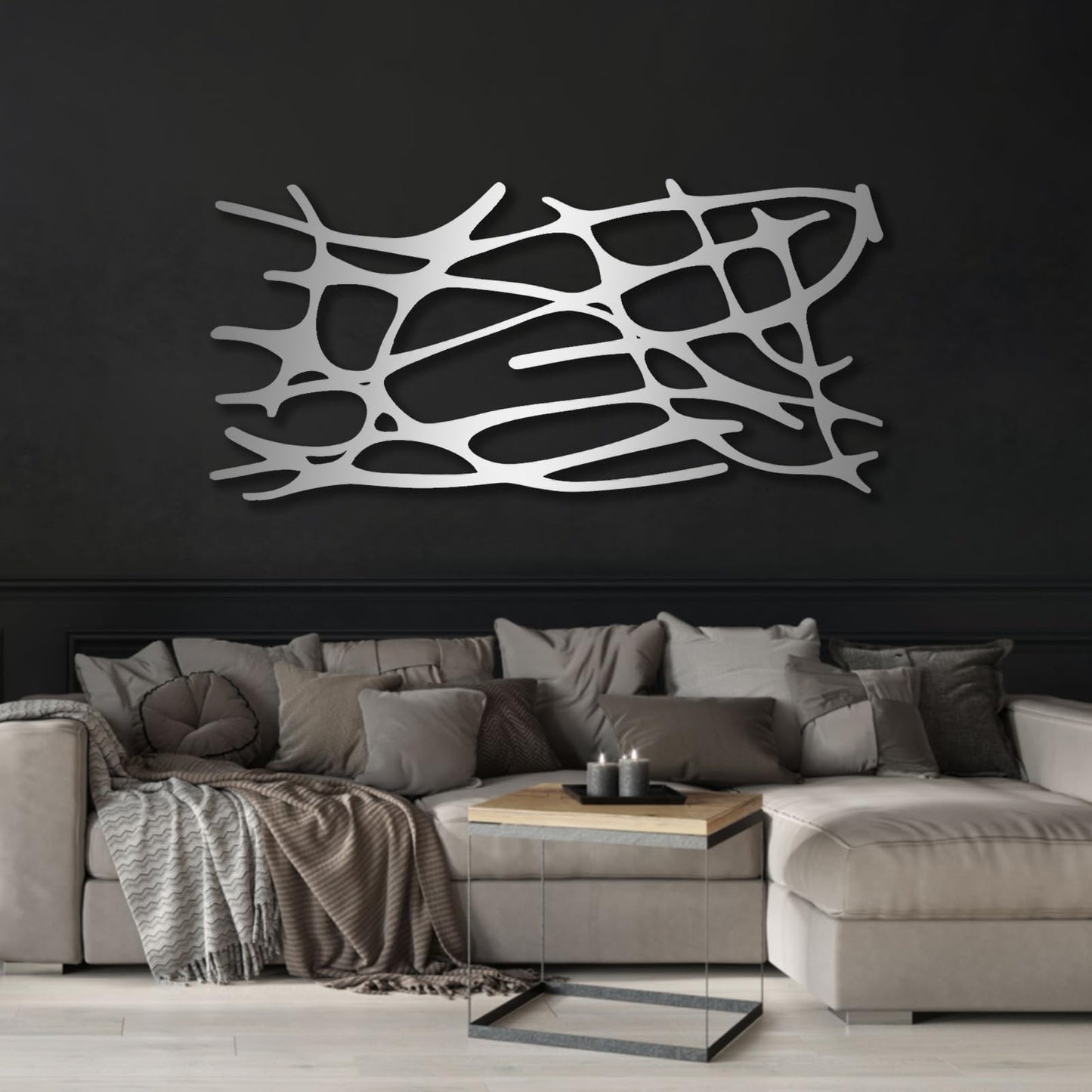 Linear Pattern Metal Wall Decor, Abstract Lines Metal Wall Art, Large Wall Decor, Metal Line Wall Art, Metal Wall Art, Bedroom Wall Decor, Abstract Metal Decor, Home Gift (White, 41 x 20 inch / 105 x 50 cm)