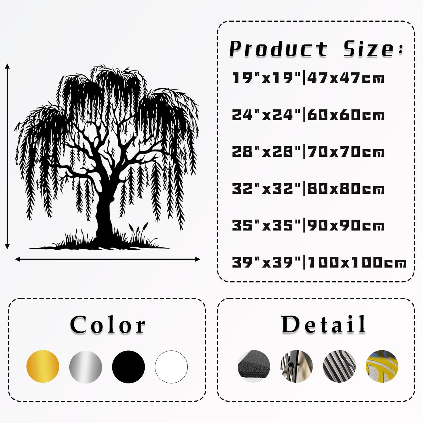 LARNT Metal Willow Tree Wall Art, Weeping Willow Tree Metal Wall Decor, Branch Art for Wall, Nature Wall Hanging, Farmhouse Sign, Wall Decor Living Room (Black, 32"x32"|80x80cm)