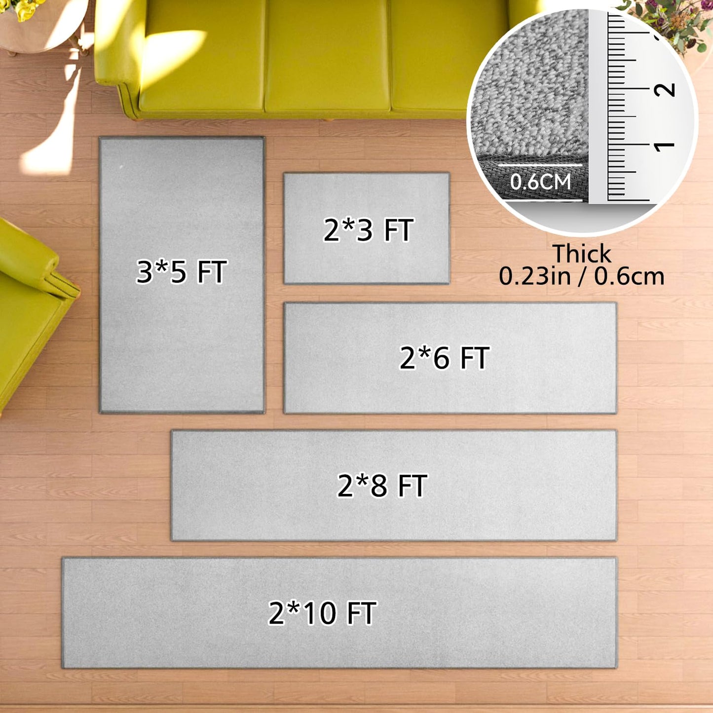 Area Rug with Non Slip Rubber Backing, Washable Soft Floor Carpet for Living Room, Kitchen, Entryway Indoor, Bedroom, Laundry, Low Pile Area Rugs, Solid Color with Pointillism Style, 3 * 5 ft Grey