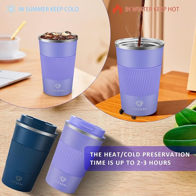 CS COSDDI 12 oz Stainless Steel Vacuum Insulated Tumbler - Coffee Travel Mug Spill Proof with Lid - Coffee Cups for Keep Hot/Ice Coffee,Tea and Beer (purple)