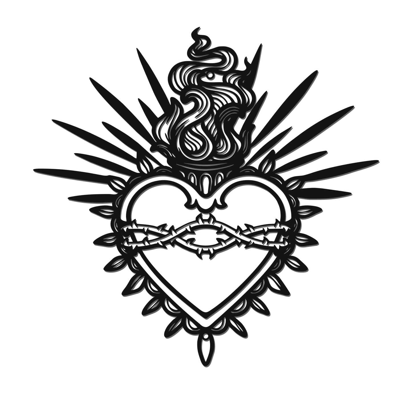 JEWLOVE 13" × 12.6" Matte Black Sacred Heart Metal Wall Art – Catholic Art, Milagro Heart & Sacred Heart Wall Decor for Living Room & Prayer Room