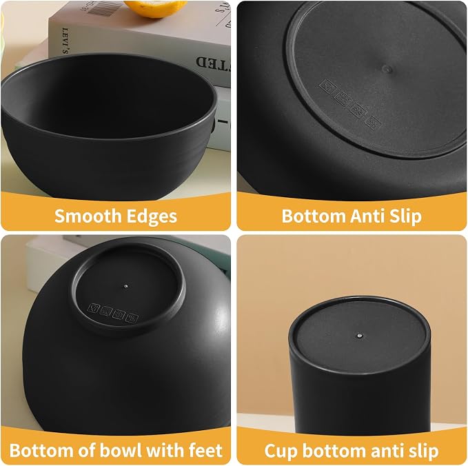 32-Piece Kitchen Plastic Wheat Straw Dinnerware Sets, Service for 8, Unbreakable Modern Dish Set - Dinner Plate/Dessert Plates/Cereal Bowl/Cup, for Apartment Essentials, Outdoor Camping,Black