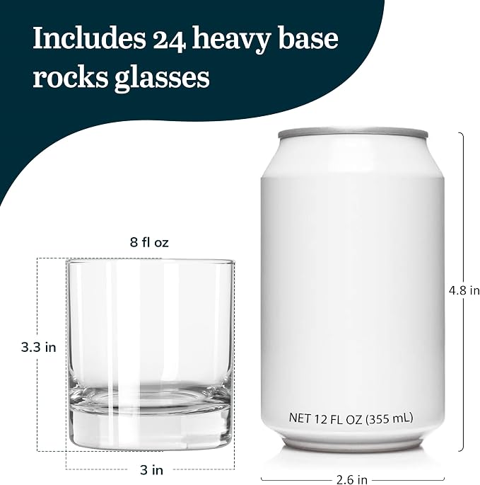 Libbey 916CD Heavy Base Rocks Glasses Set, Simple Glassware Drinking Glasses Set of 24, Stylish, Dishwasher Safe Glasses for Cocktail Parties And More