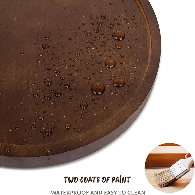 Round Decorative Tray Wood Bathroom Counter Organizer Farmhouse Kitchen Decor Wooden Riser for Soap Dish, Perfume, Candle, Sponge, 9" - Walnut