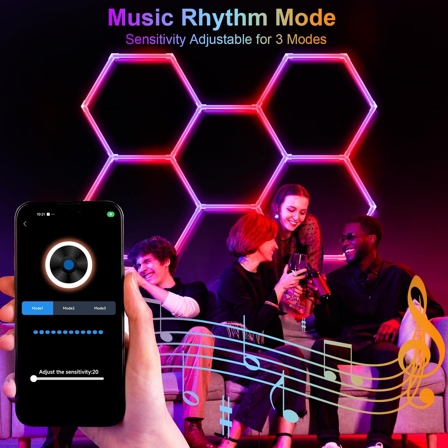 Hexagon LED Lights RGB，Hexagon Garage Lights Color Changing, Dimmable Linkable DIY with Music Sync, Adjustable Speed Hex Lighting for Gaming Room, Bar Club, Home Party, Gym (5 hex)