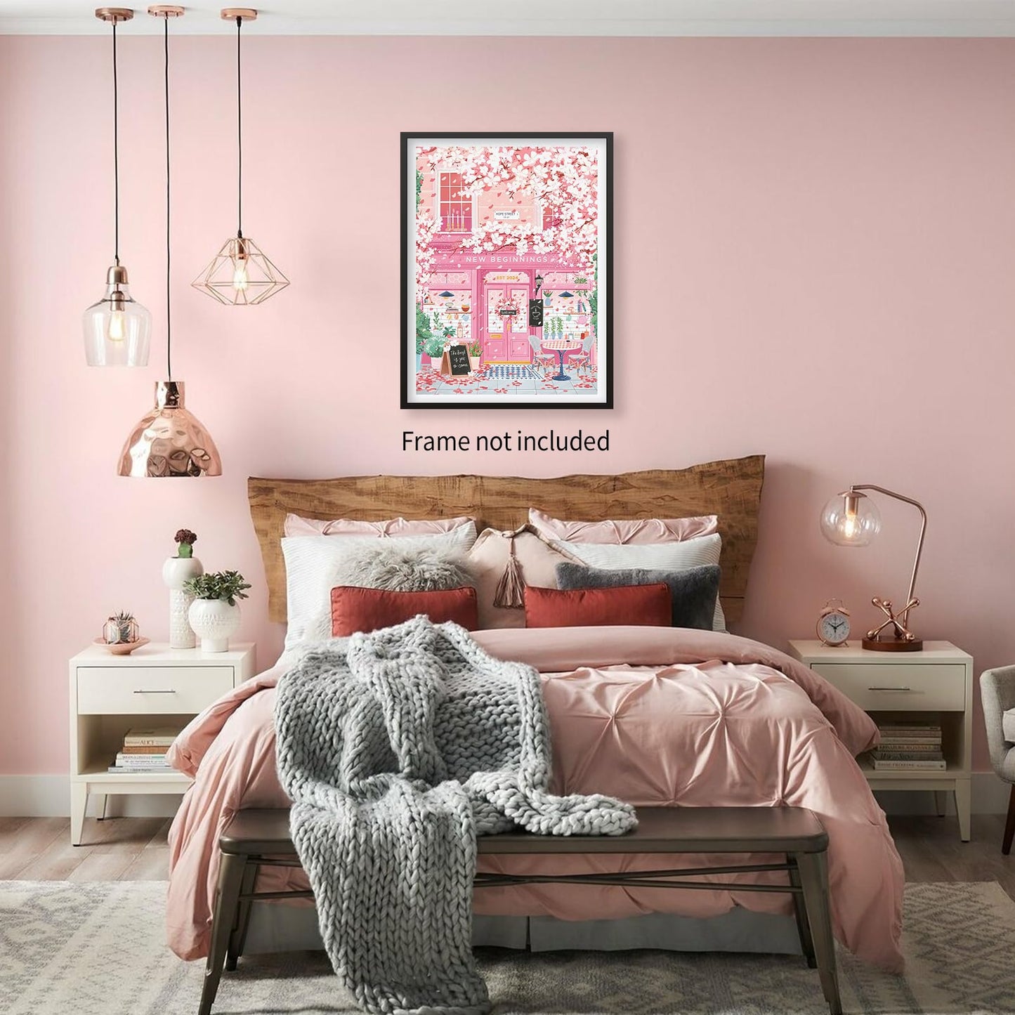 Heltrappe Pink Blossom Cafe Canvas Wall Art Trendy Pink Cherry Flower Poster Funky Pastel Girly Aesthetic Prints for Kitchen Coffee Room 12X16 inch Unframed