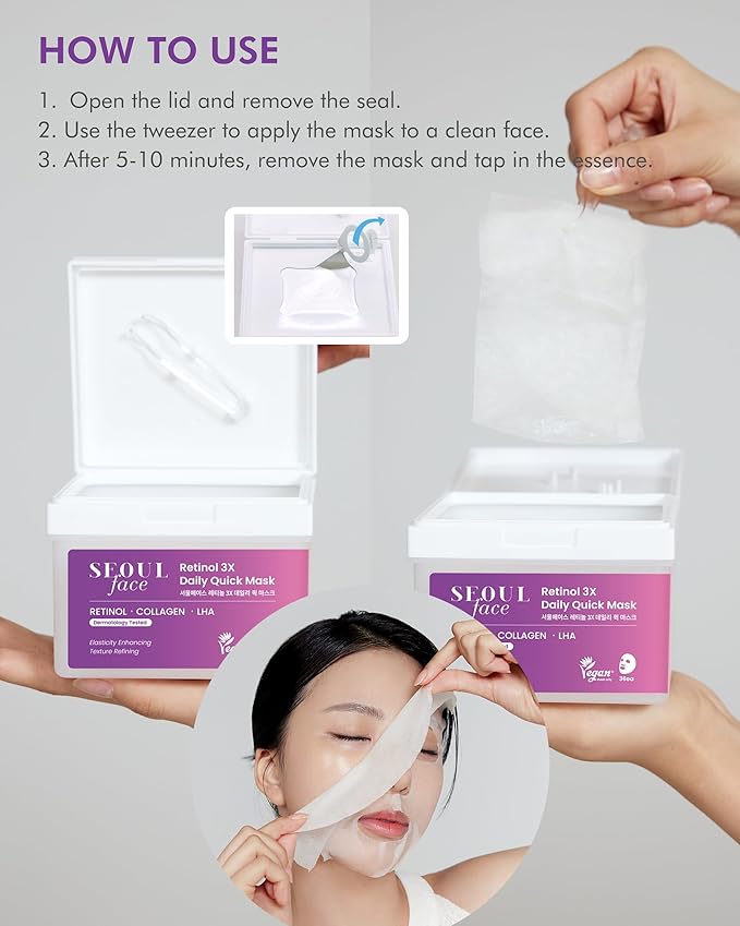 DERMAL Seoul Face Retinol 3X Daily Quick Mask 36 Sheet ??Korean Skincare Vegan Tencel Facial Masks - Anti Aging, Wrinkle Improvement Mask Sheets with Collagen, LHA, Peptide