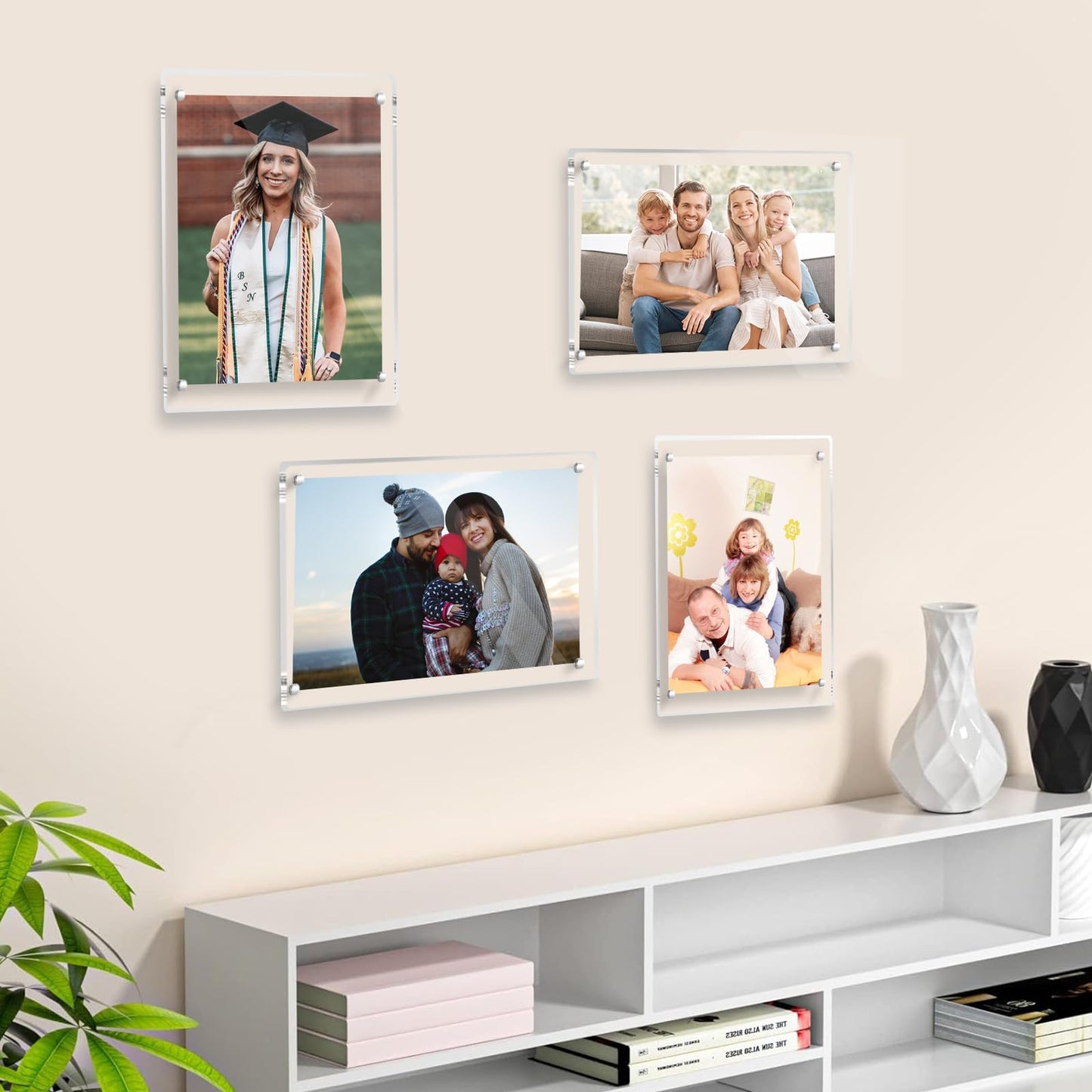 JUOIFIP 12x16 Acrylic Picture Frame, No Drill Wall Mounted Frameless Photo Frames, Self Adhesive Clear Magnetic Frames for Poster Artworks Diploma Certificate
