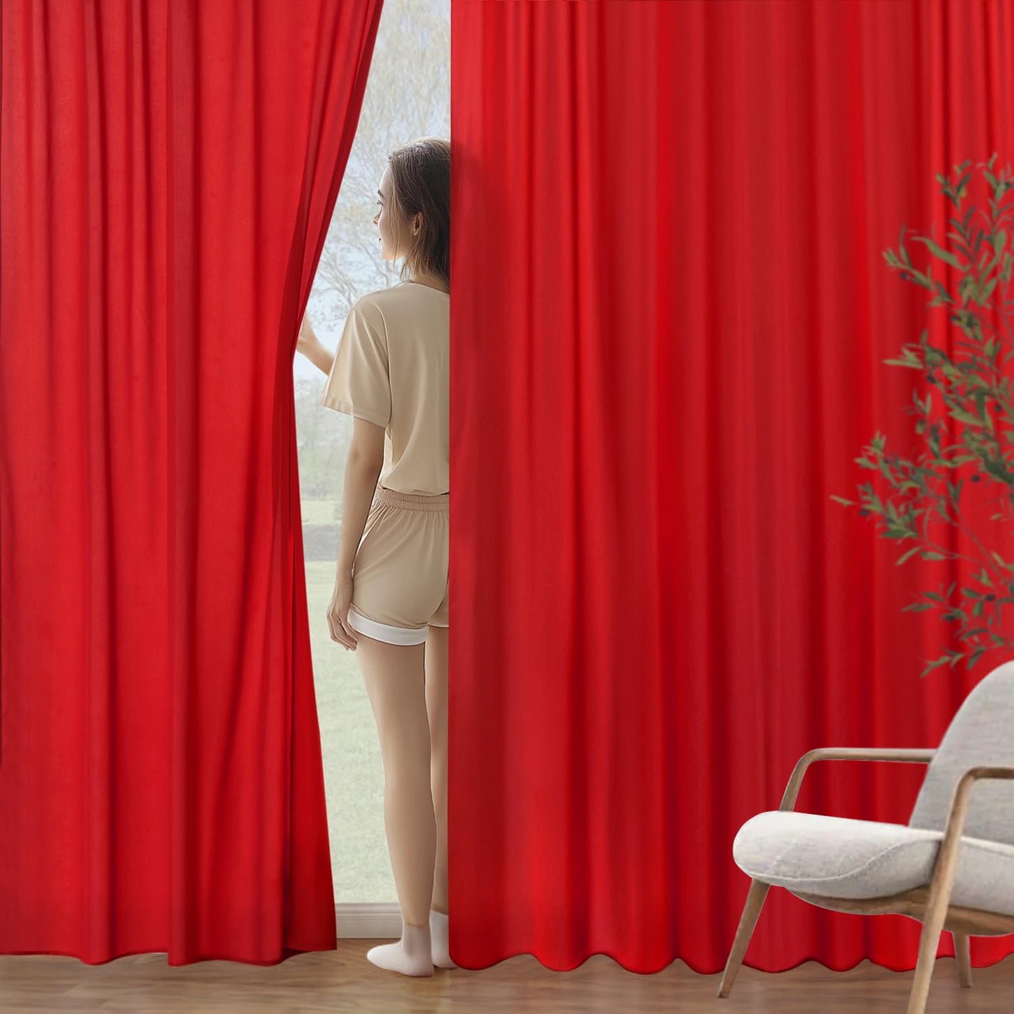 MIULEE Red Privacy Sheer Curtains That Let Light in 84 Inches Long Non-See-Through Semi Sheer Curtain Light Filtering Window Curtains Christmas Drapes for Living Room Bedroom 2 Panels Set