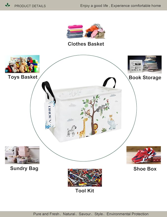 Rectangular Animal Pattern Storage Bin, Decorative Canvas Laundry Basket with Dual Handles, Foldable Toy & Household Organizer, Multipurpose Party Gift Basket for Home Bedroom Dorm