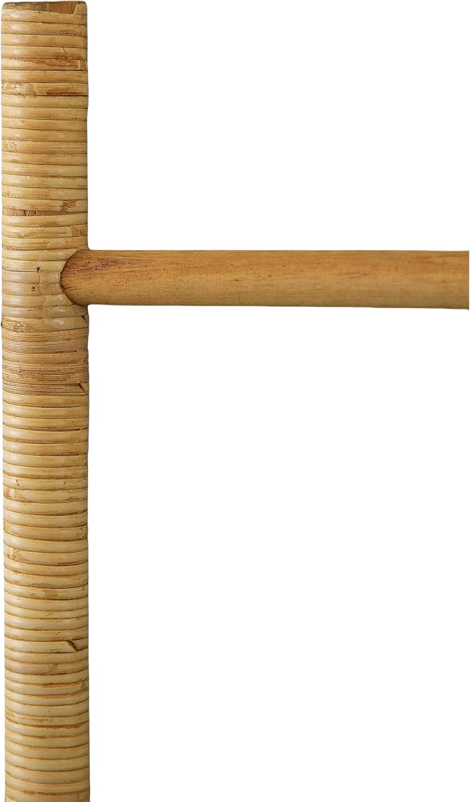 SOFE 4-Tier Rattan Blanket Ladder Shelves, 3.9Ft (47Inches) Decorative Ladder Holder, Wall Leaning Blanket Rack for Living Room, Bedroom, Farmhouse Home Decor