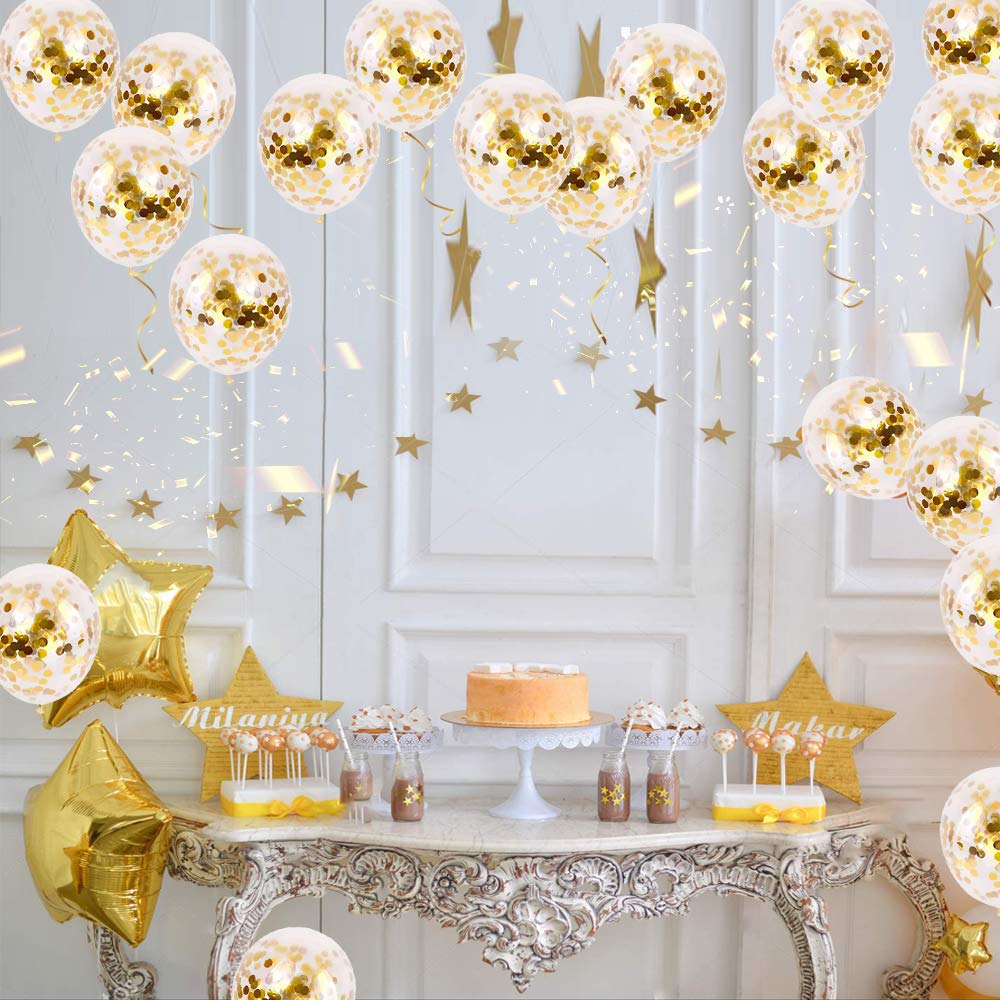 50pcs Gold Confetti Latex Balloons, 12 inch Gold Balloons with Golden Paper Dots for Graduation Wedding Birthday Party Decorations