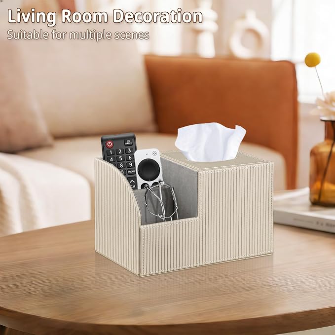 PU Leather Square Tissue Box Cover - Multi-Functional Tissue Box Holder, Tissue Box Cover with Storage,Tissue and Remote Control Holder, Cube Tissue Box Organizer Bedroom Nightstand End Table