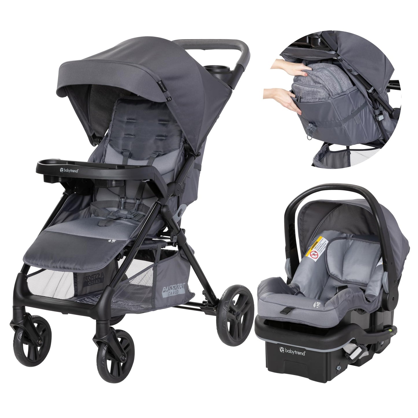 Baby Trend Passport® Cargo Stroller Travel System with EZ-Lift™ Plus Infant Car Seat, Grey Bamboo