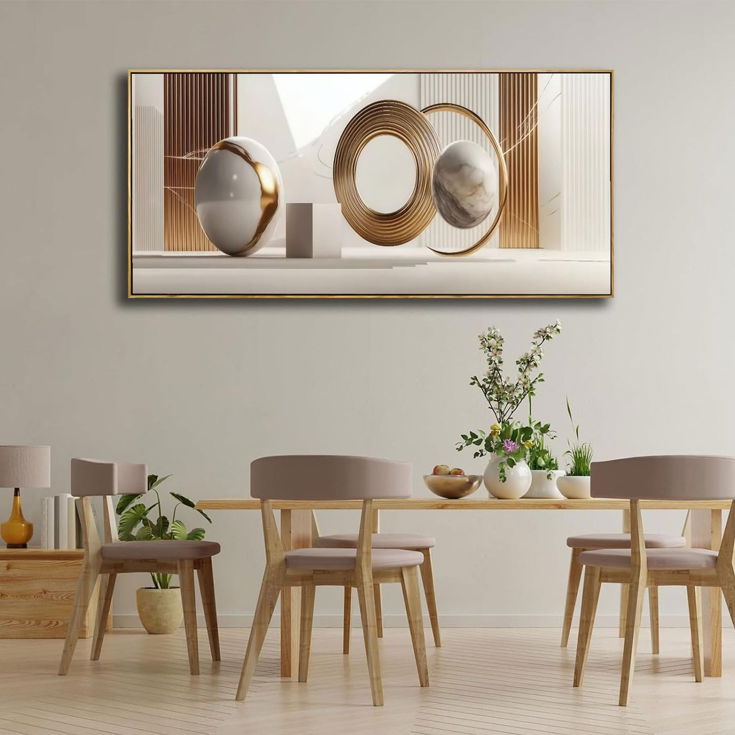 Yutjafa Extra Large Geometric Wall Art Modern Abstract Neutral Line Decor painting Pictures Nordic Gold White 2D Posters Canvas Prints for Bedroom Office Hallway Hotel Home Decoration No Frames
