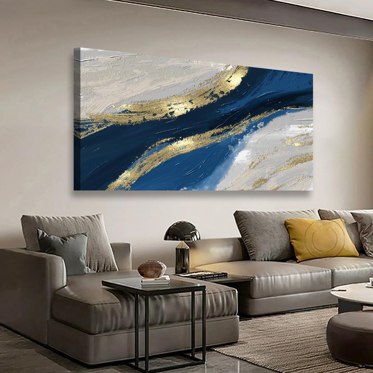 Abstract Canvas Wall Art for Living room Office Bedroom Golden Blue Wall Art Print Oil Paintings Modern Abstract River Texture Pictures Wall Decor Artwork Waterproof Ready to Hang - 20in * 40inch