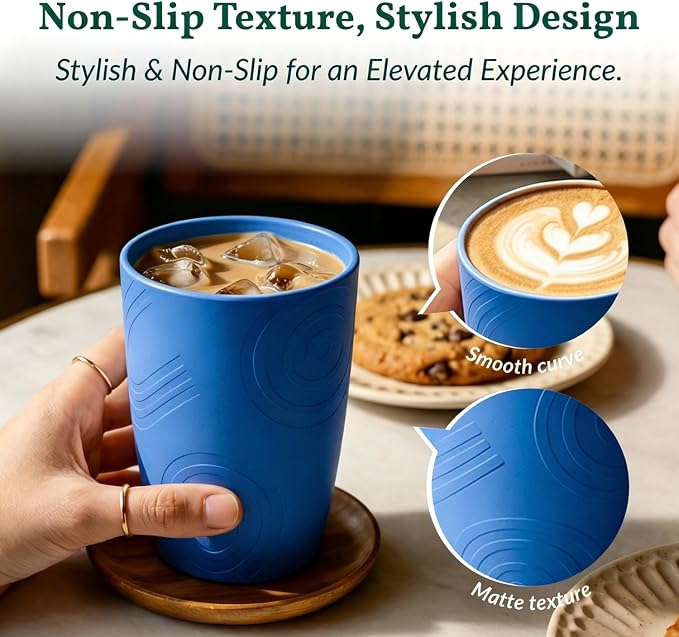 Homienly Cup Sets for Kitchen 12oz Wheat Straw Cups Unbreakable Drinking Cups Set of 6 - Lightweight,Reusable Cups for Kitchen, Outdoor- Blue Sky