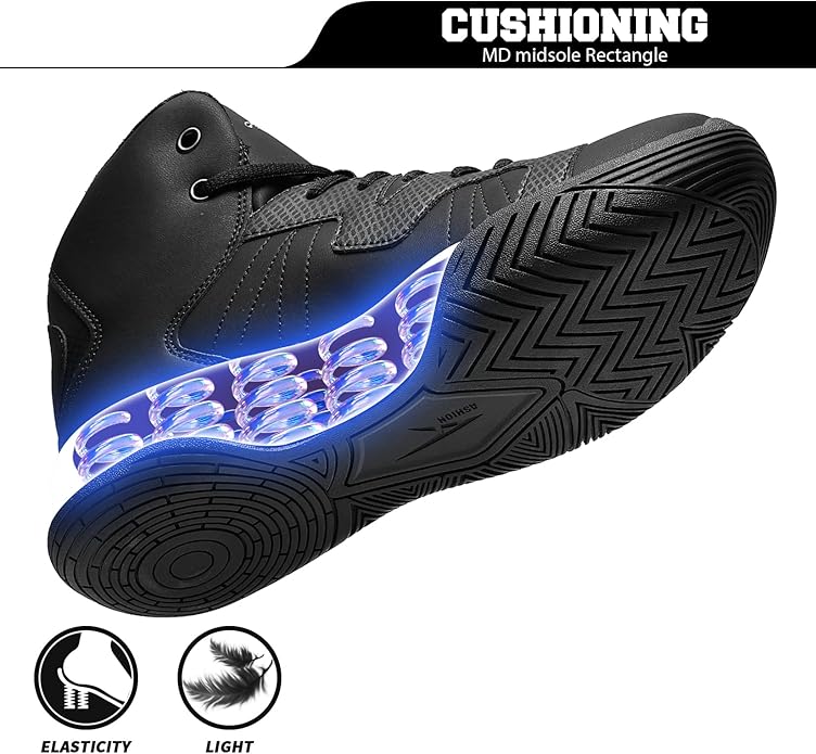 ASHION Kids Basketball Shoes Boys Girls Sneakers Mid-Top Lace Up Cushion Anti Slip Athletic Outdoor Sport Shoes for Unisex-Child