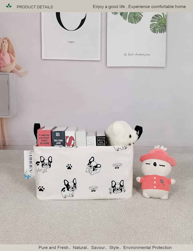 Rectangular Bulldog Pattern Storage Bin, Decorative Canvas Laundry Basket with Dual Handles, Foldable Toy & Household Organizer, Multipurpose Party Gift Basket for Home Bedroom Dorm