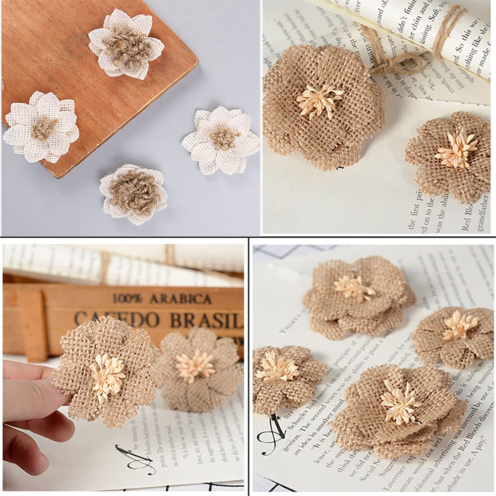 VstarOne 11 PCS Handmade Natural Burlap Flowers, 11 Styles Handmade Rustic Flower for DIY Handmade Crafts, Home Embellishment, Wedding, Christmas, Party Decoration