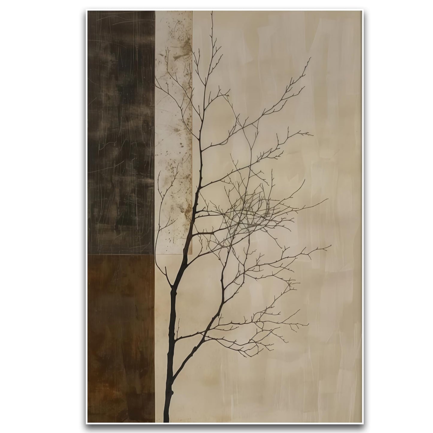 ZHBJSM Minimalist Tree Wall Art Modern Abstract Rustic Neutral Tone Bare Tree Texture Calm Nature-Themed Home Living Room Bedroom Elegant Stylish Interior Decor Accent 16x24 Inch Unframed