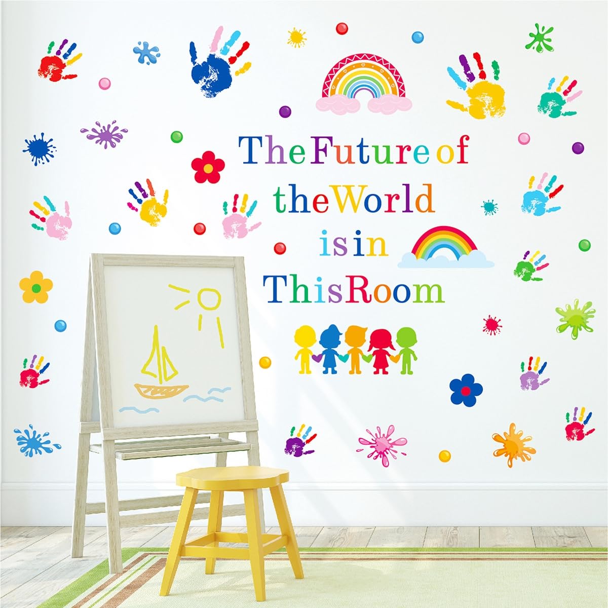 AOWDIAO Inspirational Kids Classroom Wall Decals – The Future of the World Is in This Room Quote – Peel and Stick Vinyl Sticker for School, Nursery and Playroom Decor