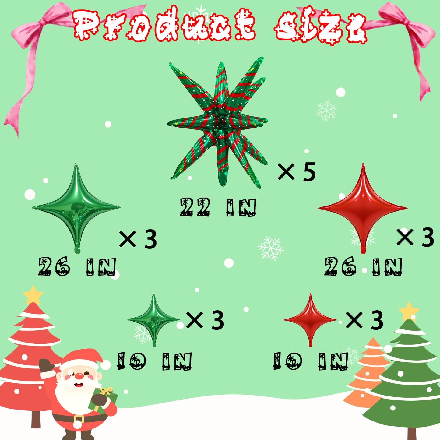 17PCS Christmas Foil Balloon Set, Including Popping Stars and Four Pointed Stars Balloons, Suitable for Christmas Party Decorations, Holiday Home and Event Supplies